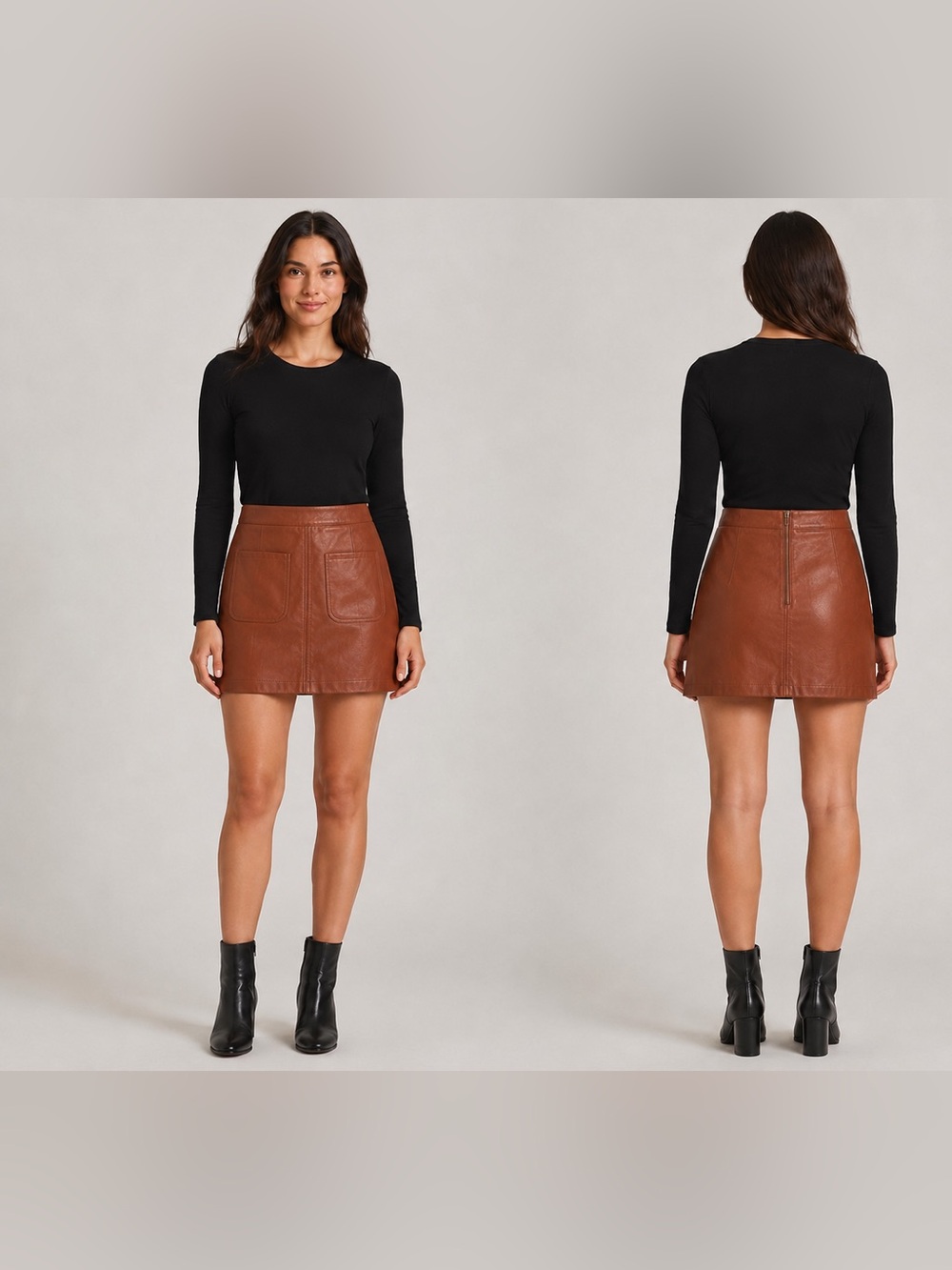 Anthropologie Brown Faux Leather Mini Skirt